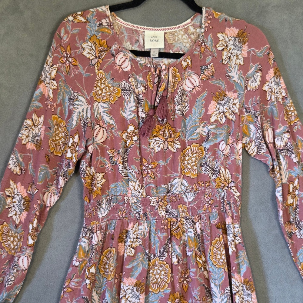 Knox Rose Smocked Midi Dress Women Size Medium Floral Boho Cottage Prairie - Picture 3 of 14